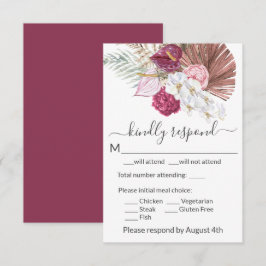 Cartão RSVP Boho White Orchids Blush Burgundy Casamento Floral