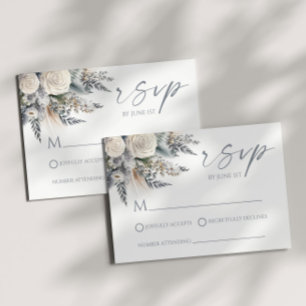 Cartão RSVP Boho White Rose Floral Flower Garden Casamento