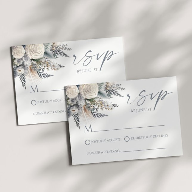 Cartão RSVP Boho White Rose Floral Flower Garden Casamento (Criador carregado)