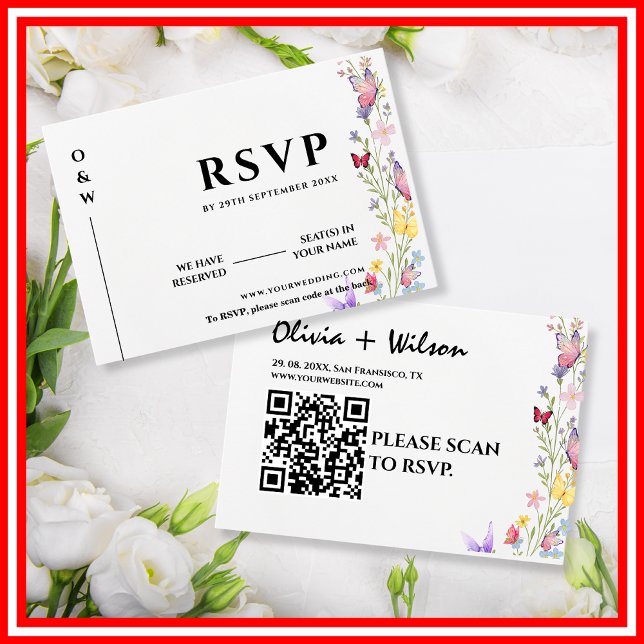 Cartão RSVP Boho Wildflower Butterflies Casamento (Criador carregado)