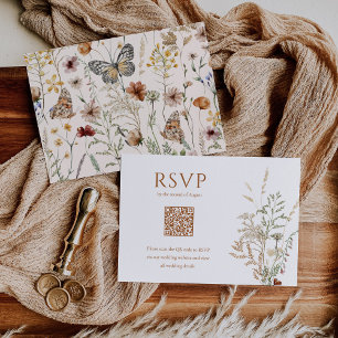 Cartão RSVP Boho Wildflower Butterfly Código QR Casamento