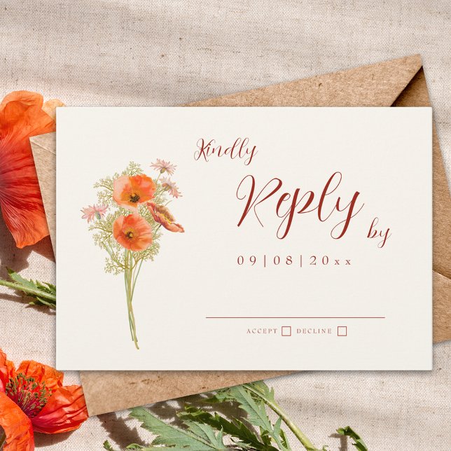 Cartão RSVP Boho Wildflower Casamento outono Reply (Boho wildflower fall wedding invitation rsvp enclosure card with elegant script )
