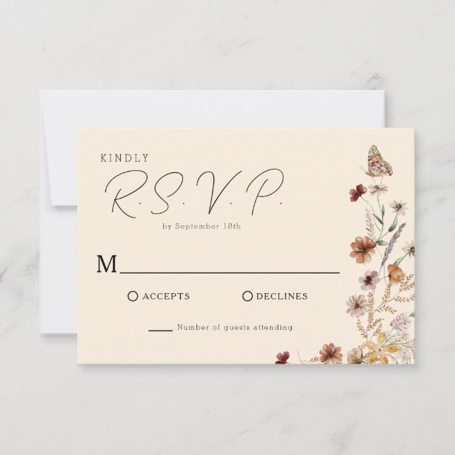 Cartão RSVP Boho Wildflower Wedding (Frente)