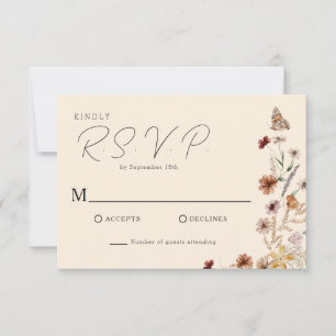 Cartão RSVP Boho Wildflower Wedding