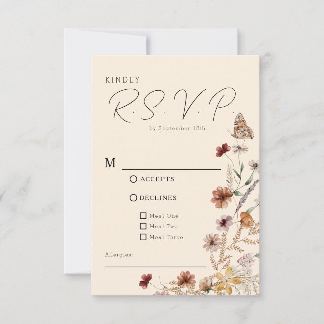 Cartão RSVP Boho Wildflower Wedding (Frente)