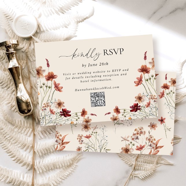 Cartão RSVP Boho Wildflower Wedding Código QR (Criador carregado)