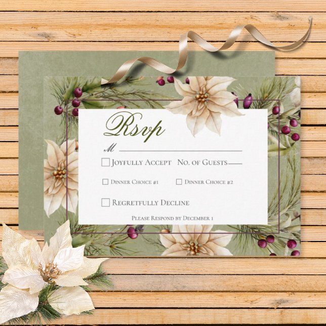 Cartão RSVP Boho Winter Greenery Boughs Sage Green (Criador carregado)