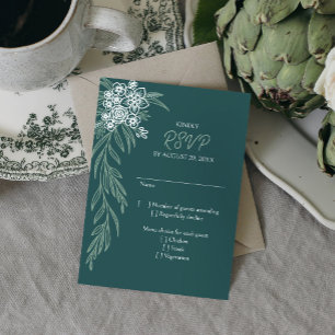 Cartão RSVP Boi Floral Sage Mint Emerald Green Wedding