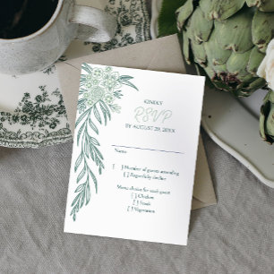 Cartão RSVP Boi Floral Sage Mint Emerald Green Wedding