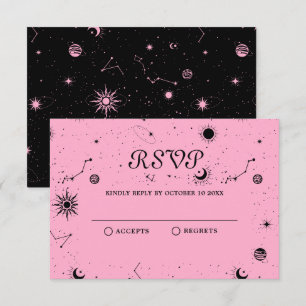 Cartão RSVP Bola de cristal de lua rosa negra