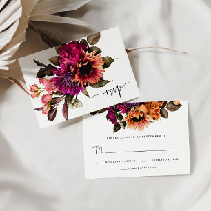 Cartão RSVP Bold Floral Casamento Dramático e Elegante
