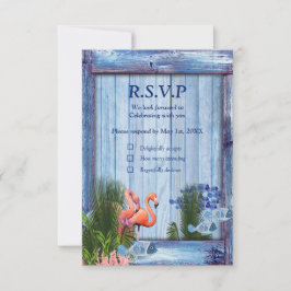Cartão RSVP Bolhas de água azul, Flamingos cor-de-rosa e peixe