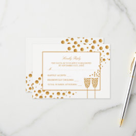 Cartão RSVP Bolhas de Champanhe Dourado Casamento