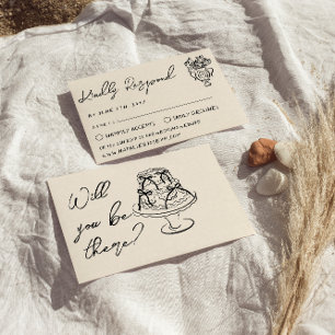 Cartão RSVP Bolo Desenhado à Mão Retro Floral Casamento