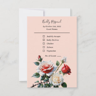 Cartão RSVP Bonito casamento floral de rosas vermelhas brancas
