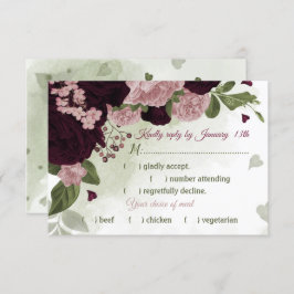 Cartão RSVP bonito farinha verde de ameixa cor-de-rosa e burgu