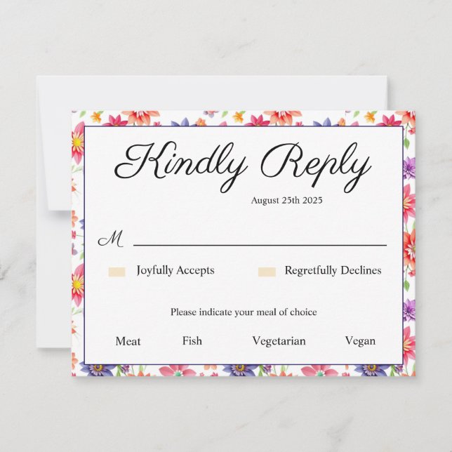 Cartão RSVP Bonito Floral (Frente)