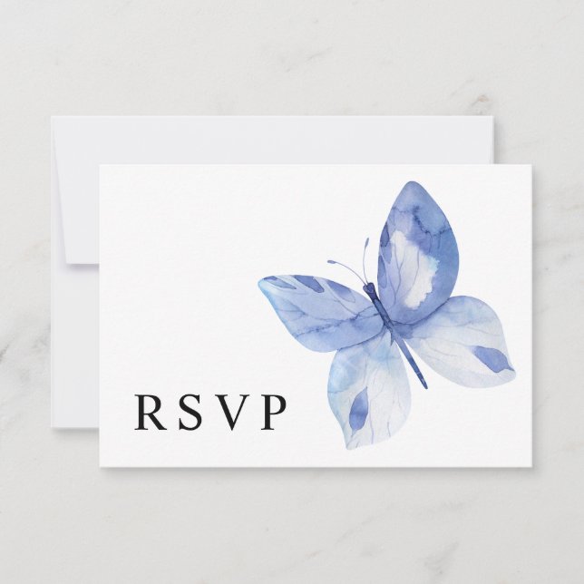 Cartão RSVP Borboleta Aquarela Azul Simples (Frente)