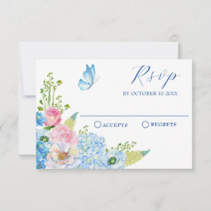 Cartão RSVP Borboleta azul-rosa