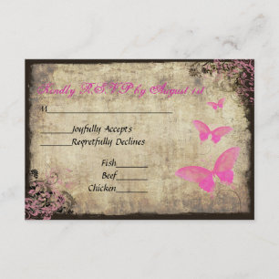 Cartão RSVP Borboleta cor-de-rosa do vintage que Wedding o