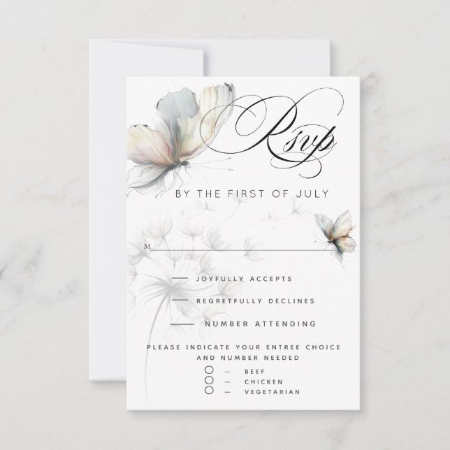Cartão RSVP Borboleta Elegante e Pastéis de Tinta de Dente-de- (Frente)