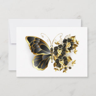Cartão RSVP Borboleta Flor Dourada com Orquídea Preta