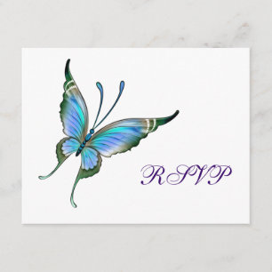 Cartão RSVP Borboleta Verde Água Responder Qualquer Cor de Fun