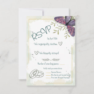 Cartão RSVP Borboleta Violeta Aquarela