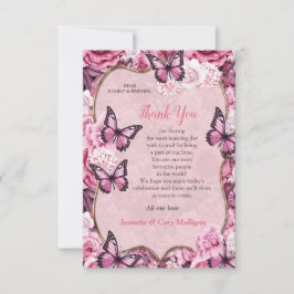 Cartão RSVP Borboletas e flores em diferentes tons de pinks