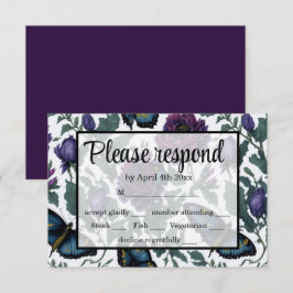 Cartão RSVP Borboletas florais magenta púrpura de ameixa de vi