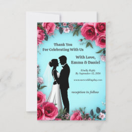 Cartão RSVP 🌸 Borda de Rosa Rosa Tema de Casamento Turquesa �