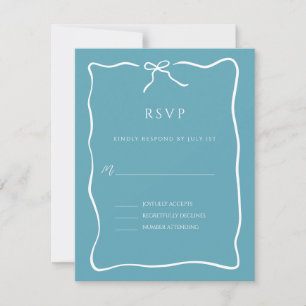 Cartão RSVP Borda do Script Whimsical Blue