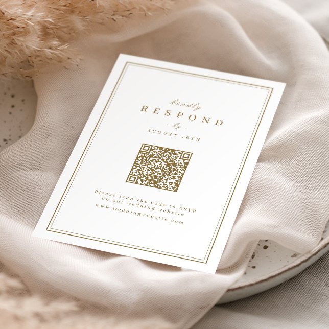Cartão RSVP Borda elegante classe de ouro Código QR casamento (Elegant borders gold classy QR code wedding RSVP Card)