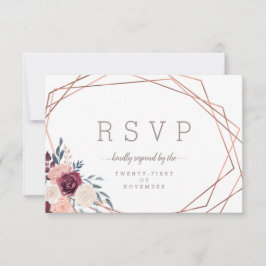 Cartão RSVP Bordado Floral Geométrico Marfim Moderno Burgundy 