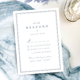 Cartão RSVP Bordaduras elegantes azul poeirento casamento mini