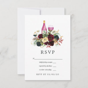 Cartão RSVP Bordo e Vinho Natalino Floral Casamento