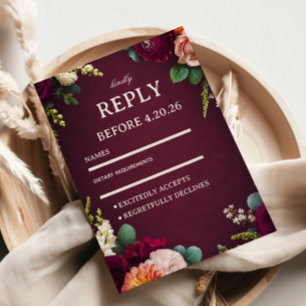 Cartão RSVP Bordô Floral Elegante