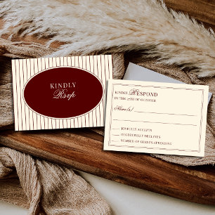 Cartão RSVP Bordô Listras de Marfim Oval Dinheiro Antigo Respo