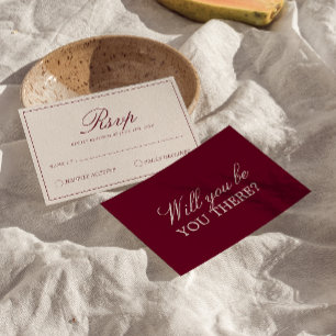 Cartão RSVP Borgonha Clássico Creme Casamento Chique Antigo
