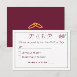 Cartão RSVP Borgonha e Branco Casamento Católico Dois Corações