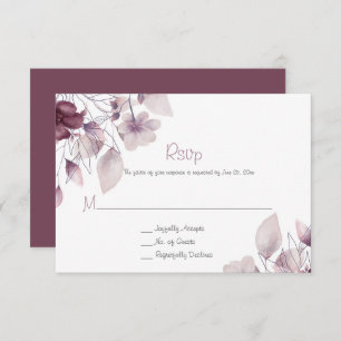 Cartão RSVP Borracha Rústica, Púrpura Derramada, Floral Rosa M