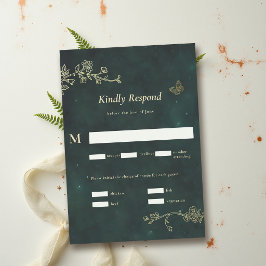 Cartão RSVP Bosque Esmeralda Verde Mágico Casamento Fairycore