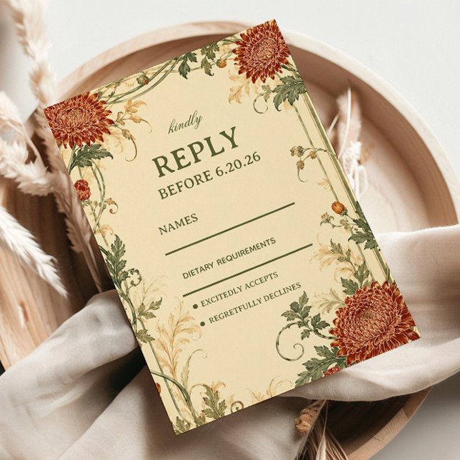Cartão RSVP Botânica de Crisântemo Vintage (Criador carregado)