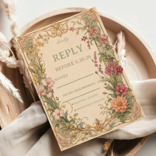 Cartão RSVP Botânica de Flor Silvestre Vintage