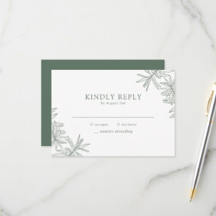 Cartão RSVP Botânica Minimalista Verde Florestal
