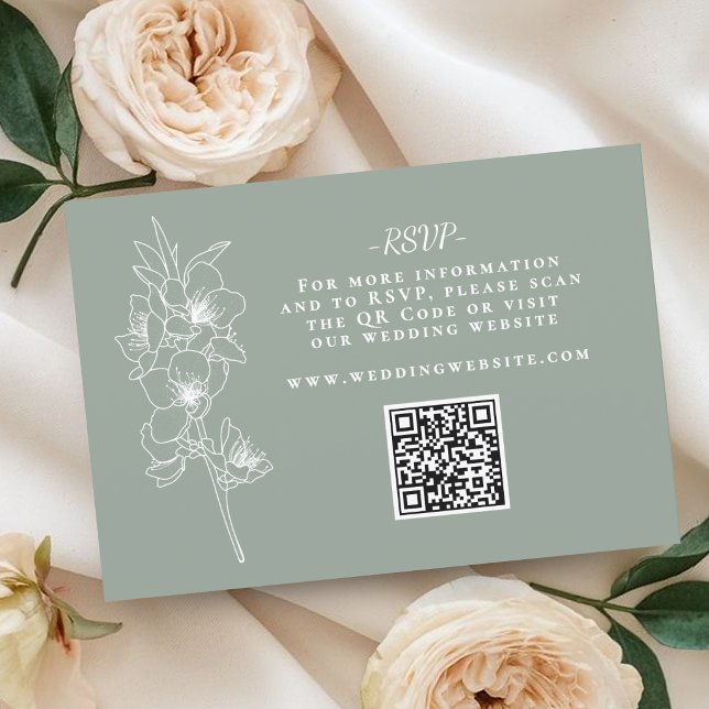 Cartão RSVP Botanical Sage Green Wedding QR Code (Botanical Sage Green Wedding QR Code RSVP Card)