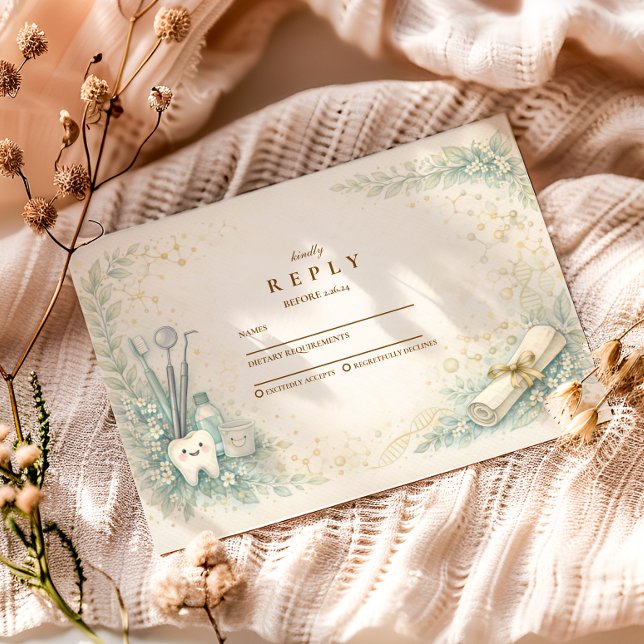 Cartão RSVP Botanical White Coat Dentist Graduation (Criador carregado)