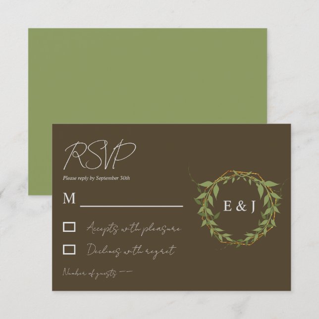 Cartão RSVP Botanical Wreath Earth Tone Wedding (Frente/Verso)