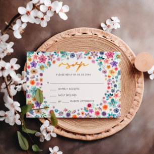 Cartão RSVP Botânico Boho Chic Bege Dourado Casamento de Flore