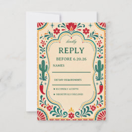Cartão RSVP Botânico Mexicano Folclórico Colorido